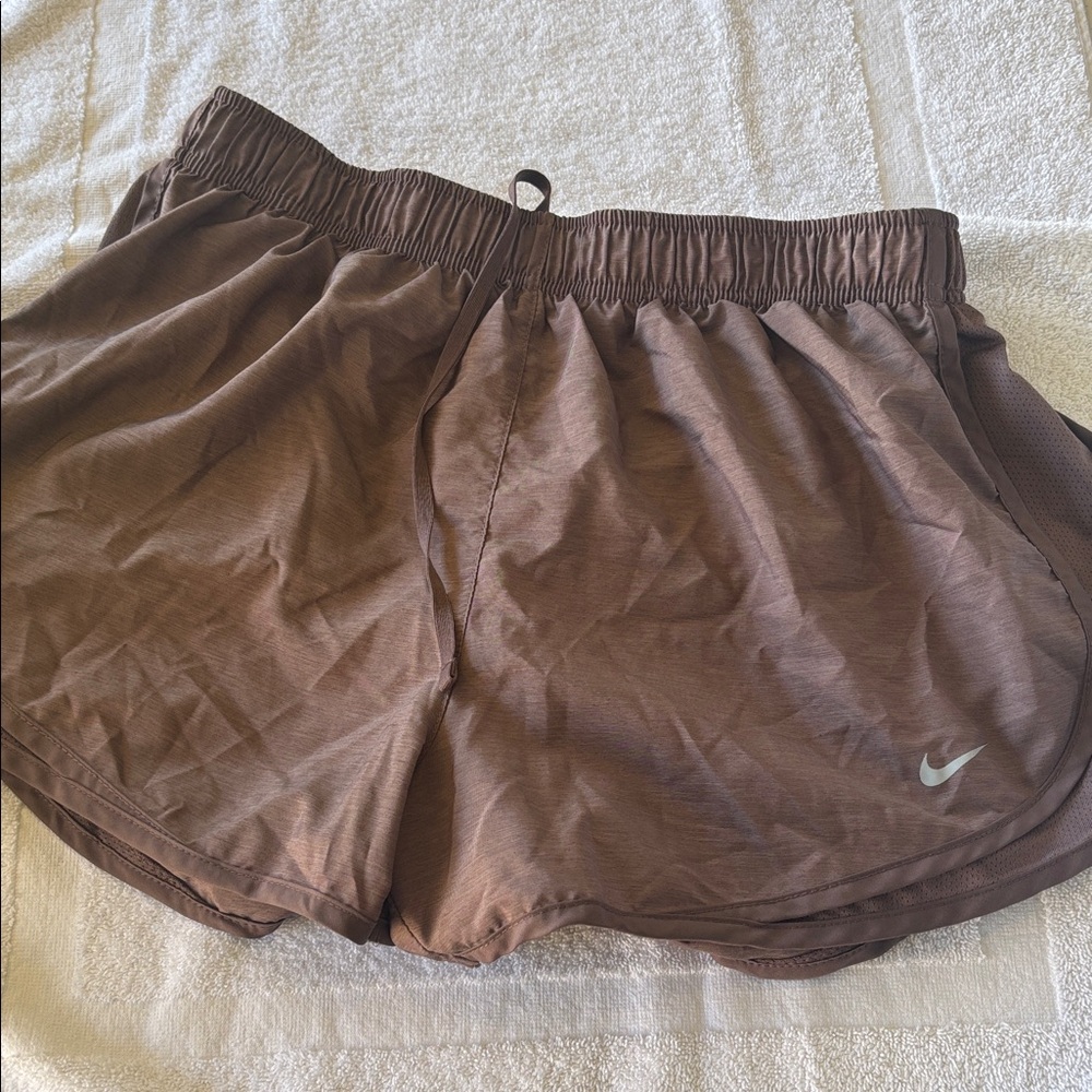 Nike Brown Running Shorts with Silver Swoosh